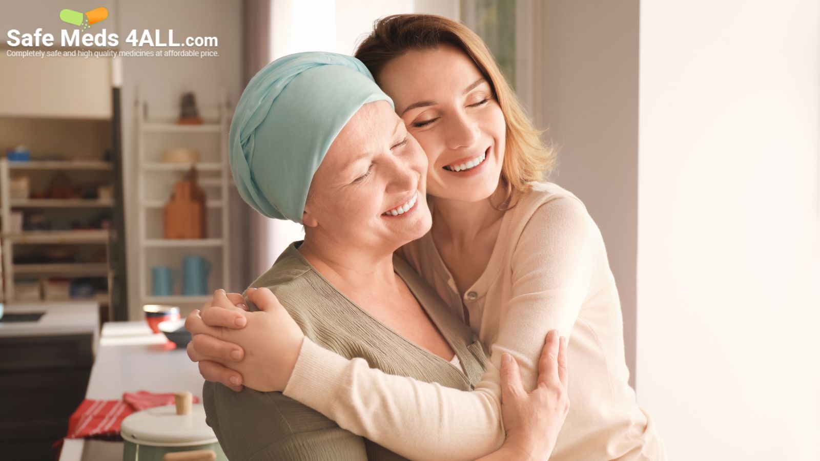 Mother and Daughter hugging in a hospital room.