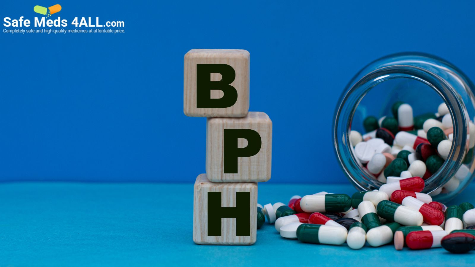 A pictorial representation of BPH with some pills and tabs.