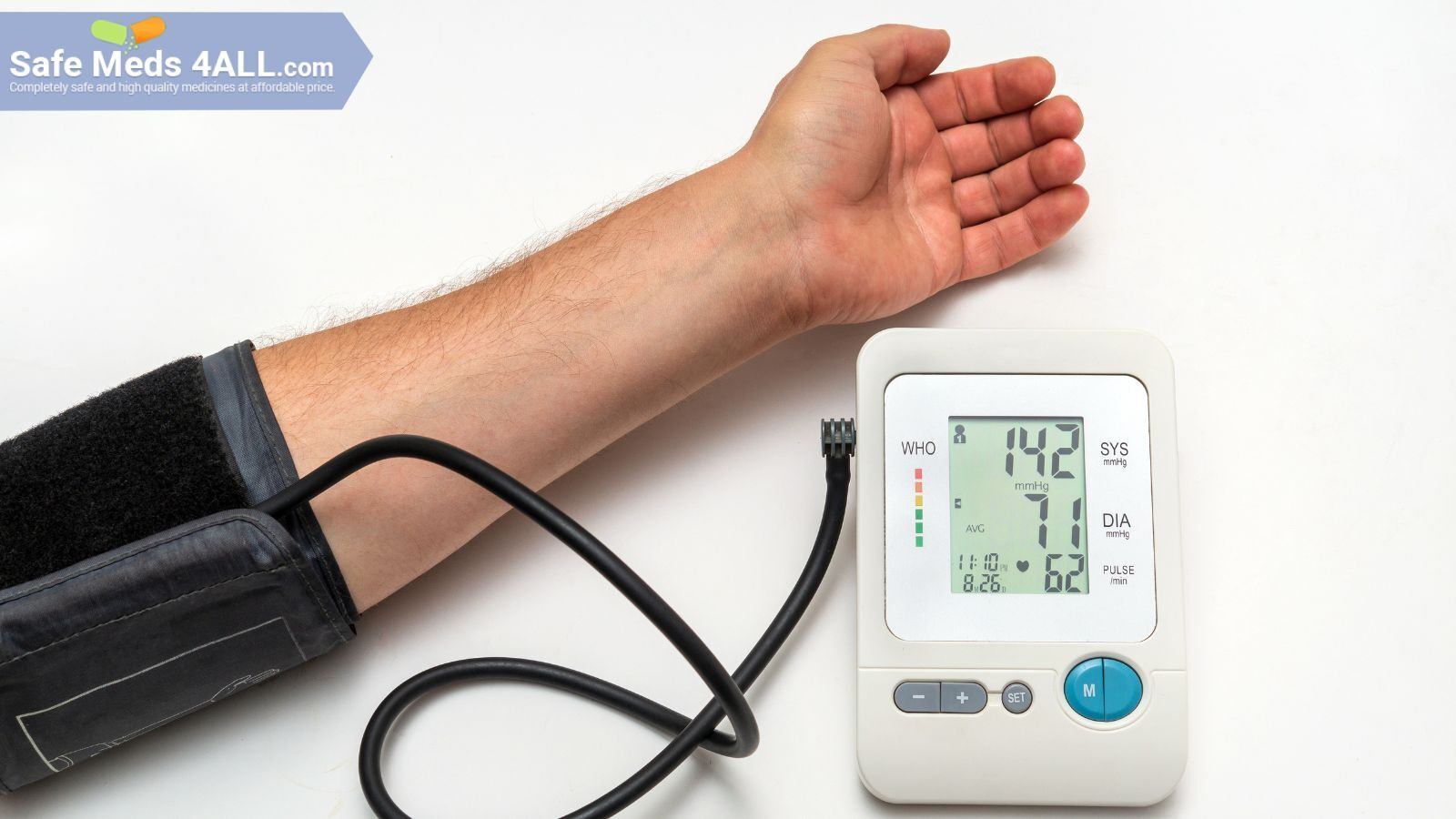 A man with sphygmomanometer around his arms measuring blood pressure levels.