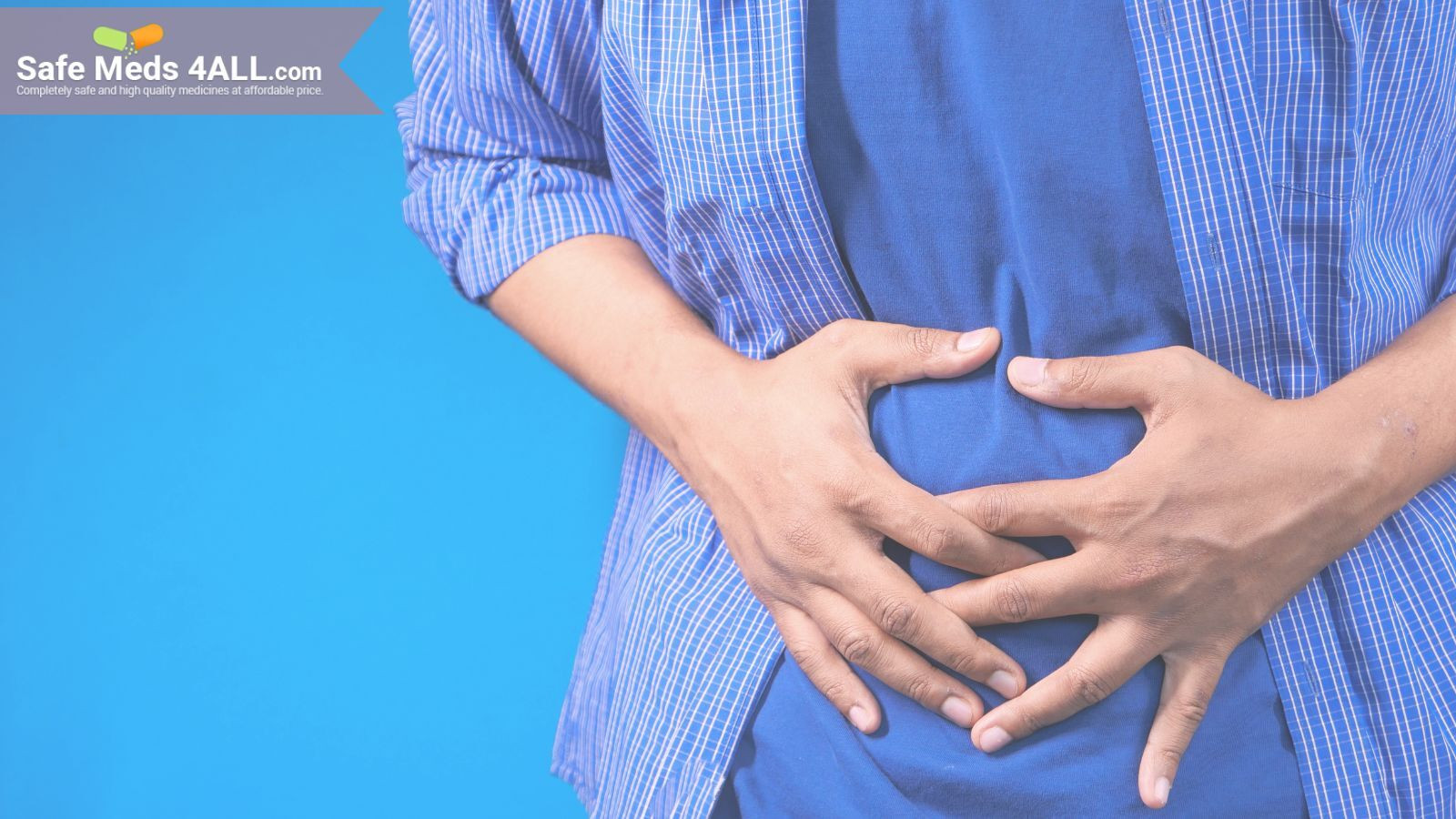 A man pain holding his stomach, due to pain and distress.