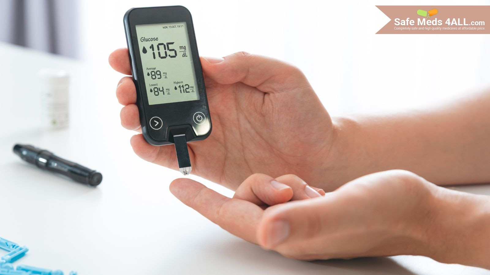 A conducting self blood test to check the sugar levels.