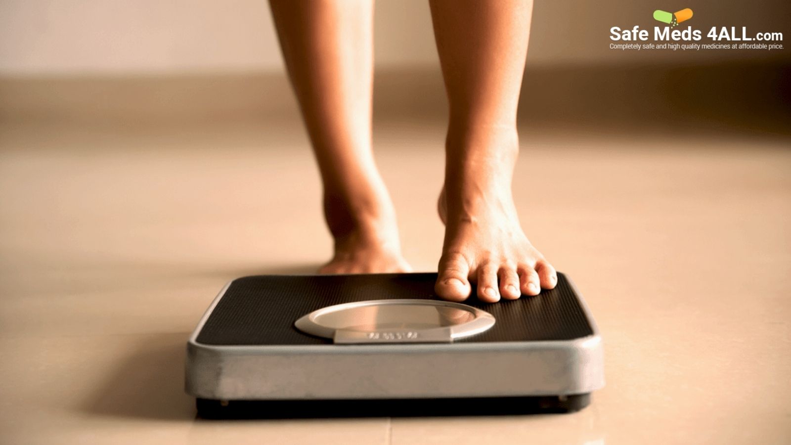 A person stepping on to a weight machine