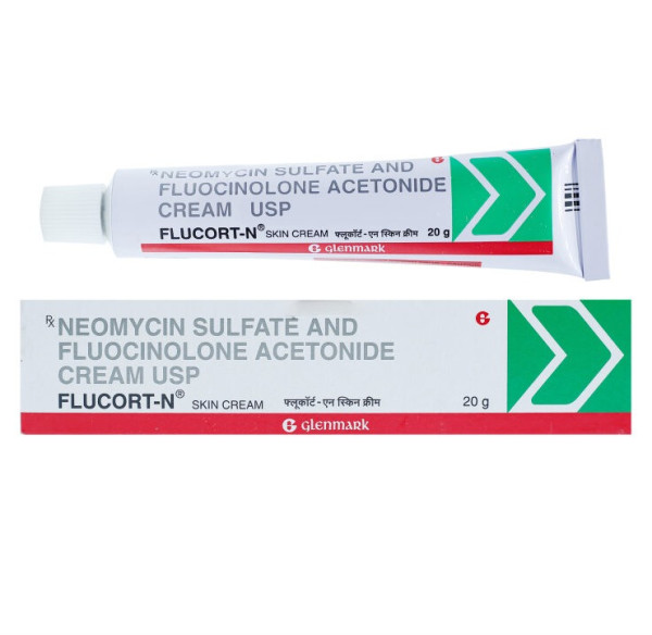 A box and a tube of Fluocinolone acetonide (0.025%) + Neomycin (0.5%) Cream
