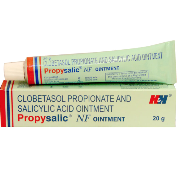 A pack and a tube of Clobetasol (0.05) + Salicylic Acid (3.5) Percent Generic Ointment