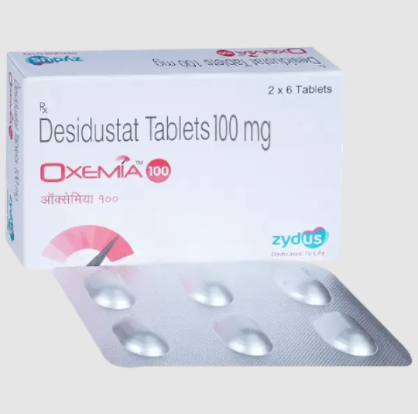 A box and a strip of Desidustat (100mg) Tablets