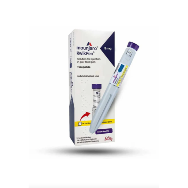 A box and a pre-filled Kwikpen of Tirzepatide 5mg