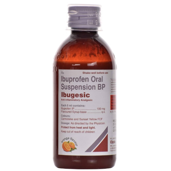 A bottle of generic Motrin 100ml Oral Suspension Orange