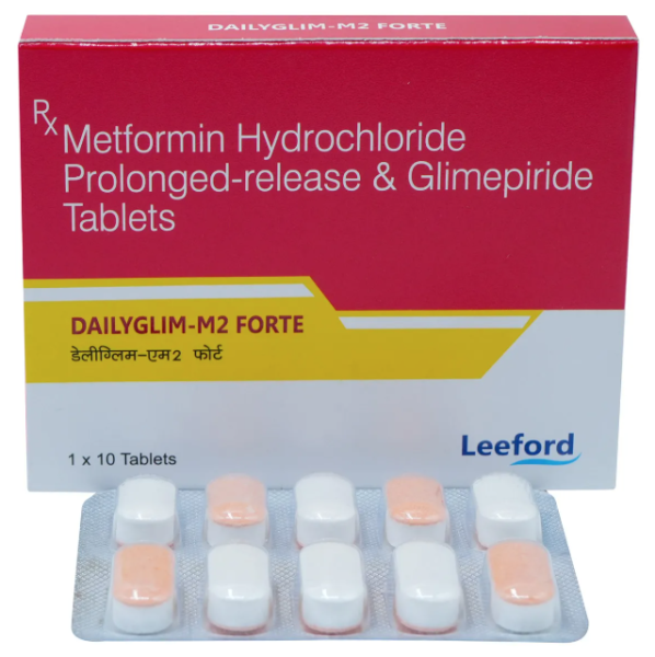 A box and a strip of Glimepiride (2mg) + Metformin (1000mg) Tablets