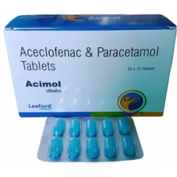 A box and a strip of Aceclofenac (100mg) + Paracetamol (325mg) Generic Tablets