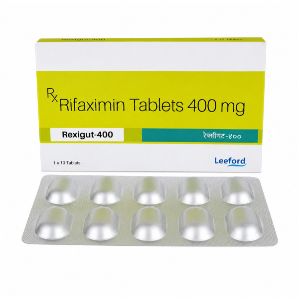 A pack and a strip of Generic Rifaximin (400mg) Tablet