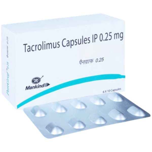 A box and a strip of Tacrolimus (2mg) Capsule