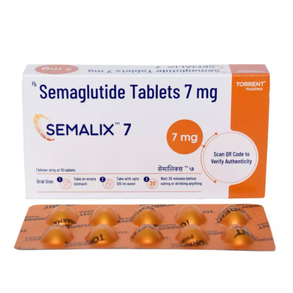 A box and a strip of Generic Semaglutide (7mg) Tablets