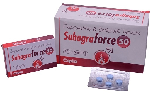 A box pack and a strip of generic Suhagra Force 50mg / 30mg Tablets