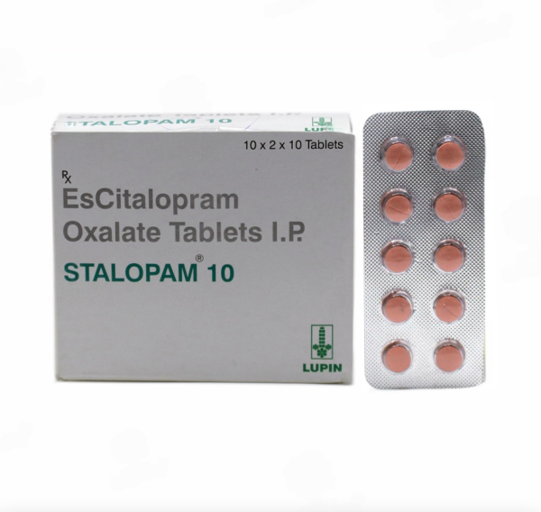 A box and a strip pack of generic Escitalopram Oxalate 10mg tablets