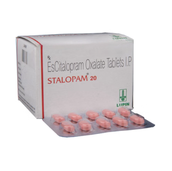 Box and blister strip of generic Escitalopram Oxalate 20mg tablets