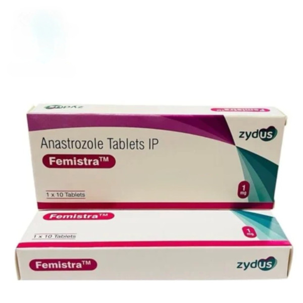 A box and a blister pack of generic Anastrozole 1mg tablets