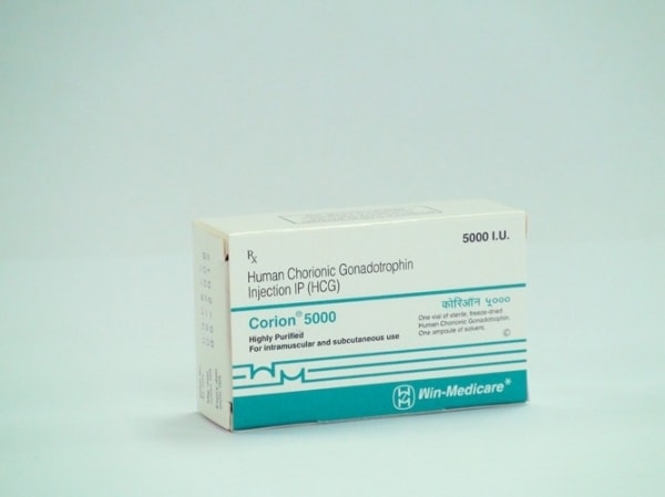 A box of Corion 5000 IU / ML Injection ( HCG Intramuscular )
