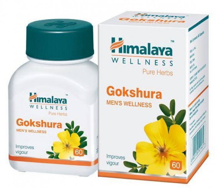 A bottle and a box pack of Himalaya Pure Herbs Gokshura Men's Wellness Tablet
