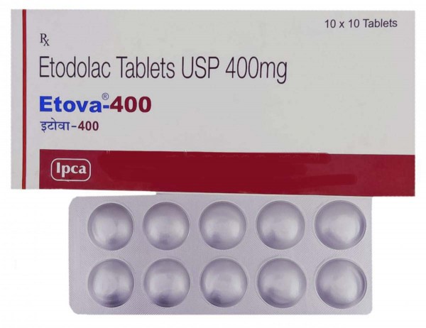 A box pack and a blister of Lodine 400 mg Generic tablets - Etodolac