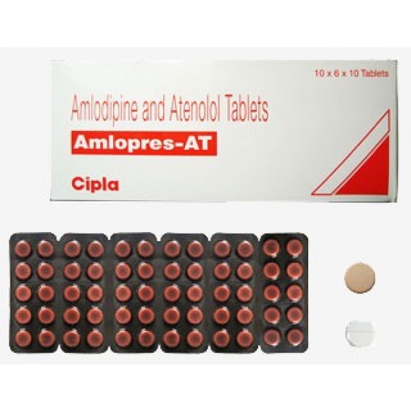 Box and a blister strip of Amlodipine (5mg) + Atenolol (50mg) generic  tablets