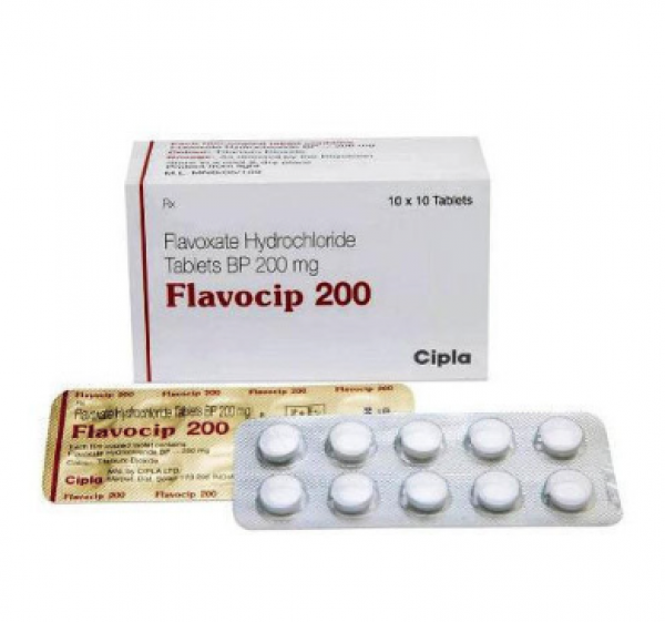 A box and two strips of Flavoxate (200mg) Tablet