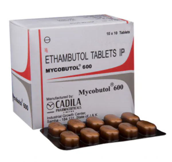 Front and back side of a box and a strip of Ethambutol (600mg) tablets
