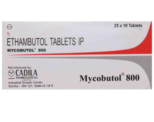 Front and back side of a box of Ethambutol 800mg Tablets