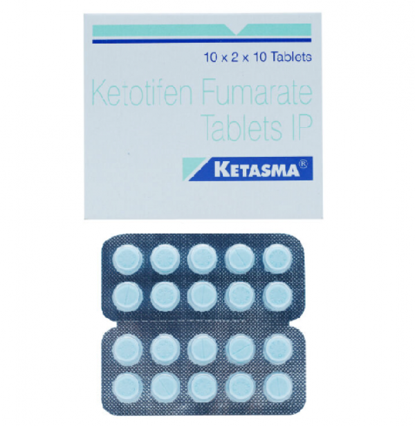 A box and two strips of Ketotifen 1mg tablets