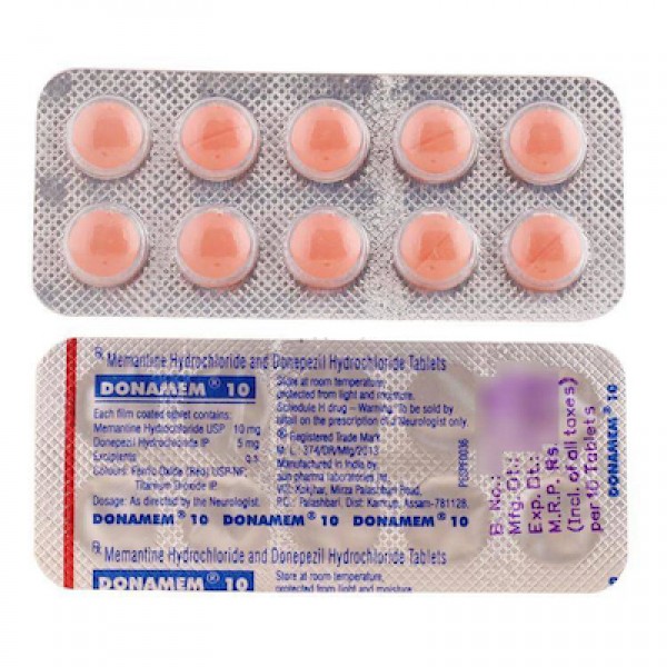 Blister pack of generic Donepezil (5mg) + Memantine (10mg) Tablet