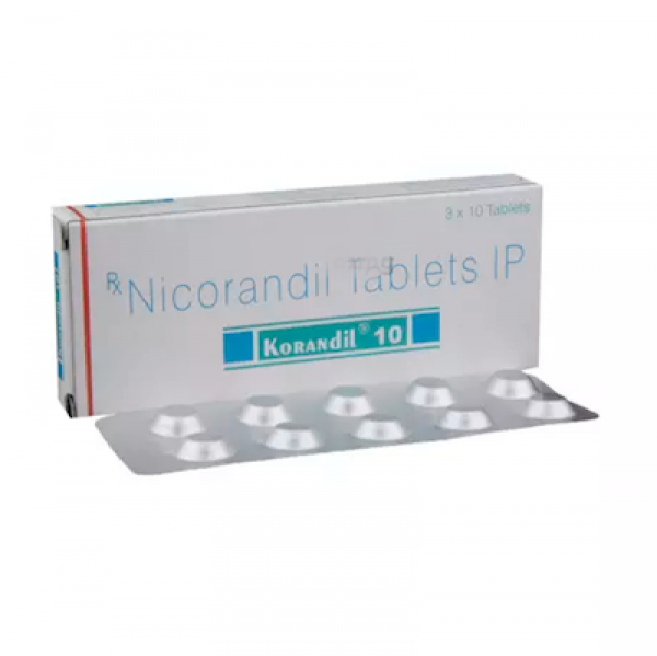 A box and a strip of generic Nicorandil 10mg Tablet