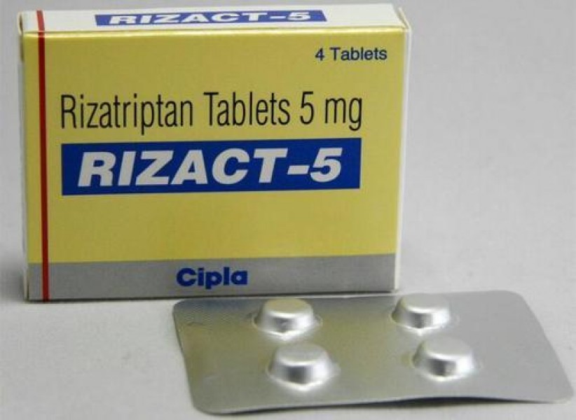 A box and a blister of generic Rizatriptan 5 mg Tablet