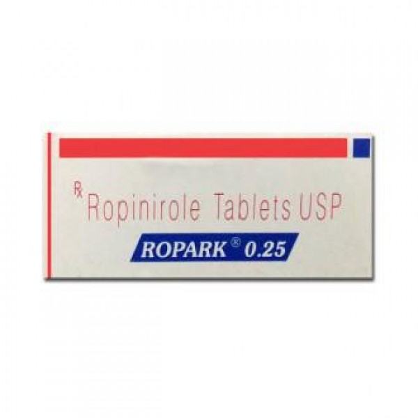 A box of generic Ropinirole 0.25 mg Tablet