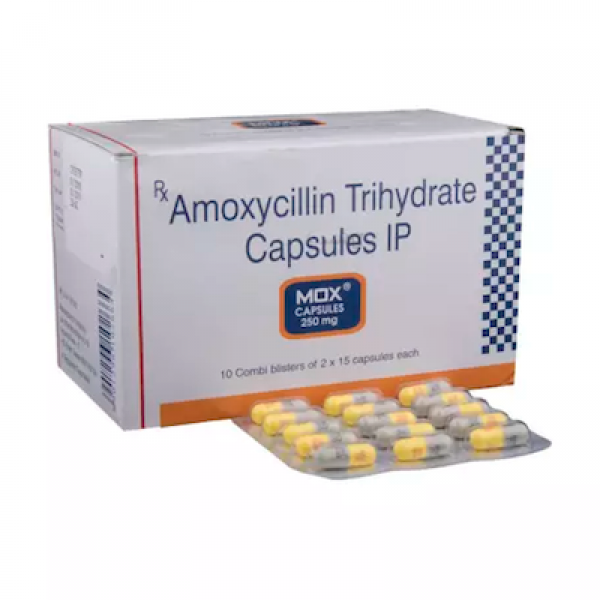 Box and Blister strip of generic amoxicillin 250mg capsule