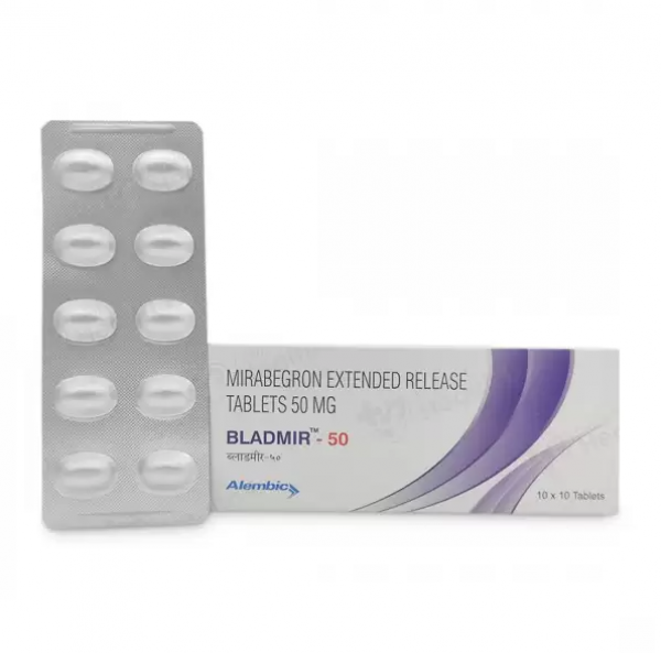 A box of generic mirabegron 50mg tablets