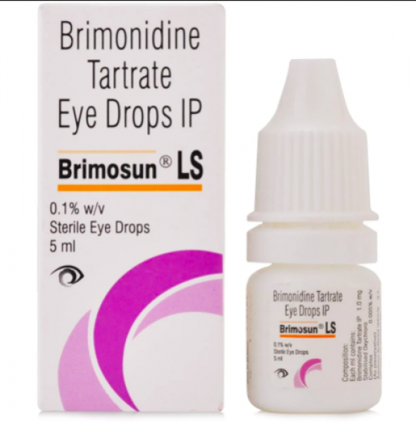 A box and a bottle of Brimonidine 0.1 Percent (5 ml) Generic Eye Drops