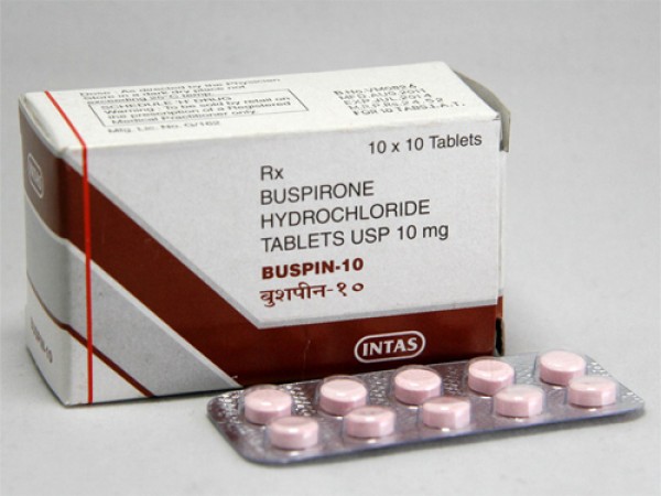 A box and a blister of generic buspirone 10 mg tablets