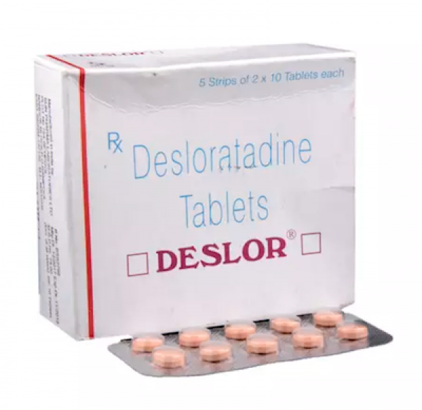 Box and blister strip of generic Desloratadine 5 mg Tablets