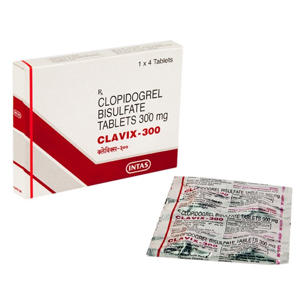 A box and a strip of Clopidogrel 300 mg Tablet