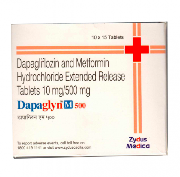 A box of Dapagliflozin (10mg) + Metformin (500mg) Generic Tablets