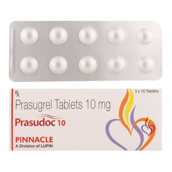 Box and blister strip of generic Prasugrel 10mg tablets