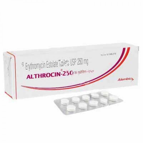 Box and blister strip of generic Erythromycin 250mg Tablet