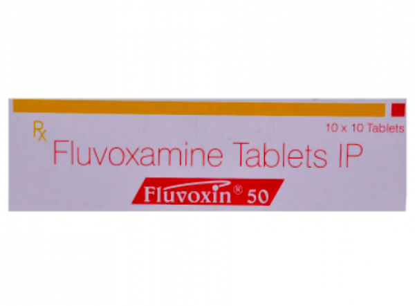 A box of Fluvoxamine 50mg Generic Tablets