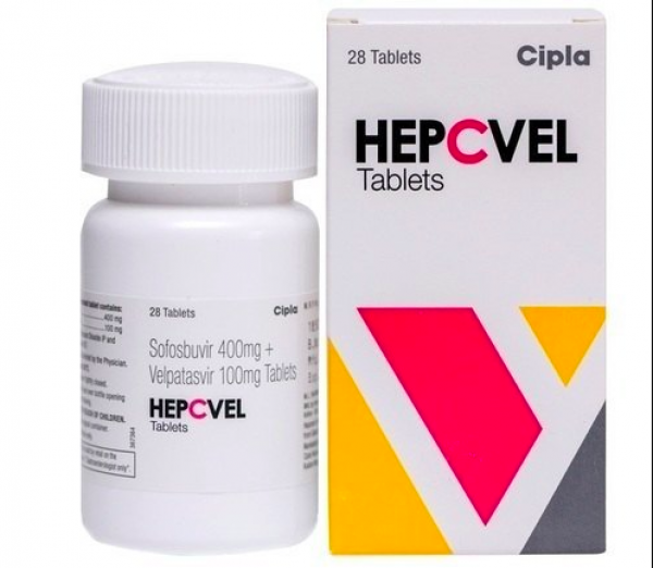 A box and a bottle of Sofosbuvir (400mg) + Velpatasvir (100mg) Generic Tablets