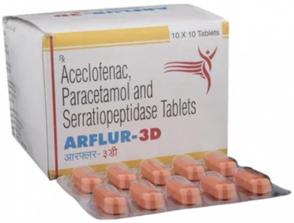 Aceclofenac 100mg + Paracetamol 500mg + Serratiopeptidase 15mg Tablets