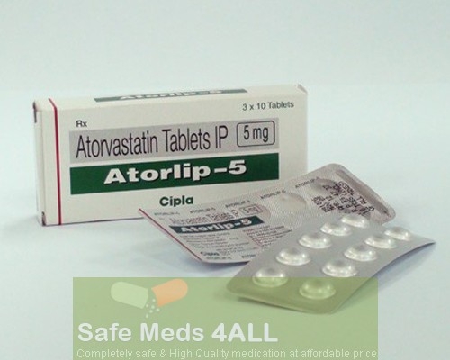 A box and a blister pack of generic Atorvastatin Calcium 5mg tablets