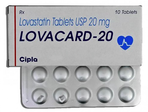 A box and a strip of Lovastatin 20mg Generic Tablets