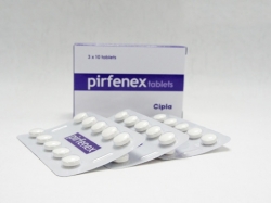 A box pack and three blisters of Pirfenidone 200mg Generic tablets - Pirfenidone