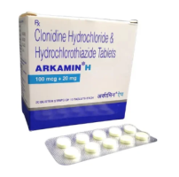 A box and a strip of  Clonidine (100mcg) + Hydrochlorothiazide (20mg) Tablets