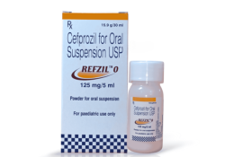 A bottle and a pack of Cefprozil Suspension