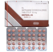 A pack and strip of mipramine (25mg) Tablets